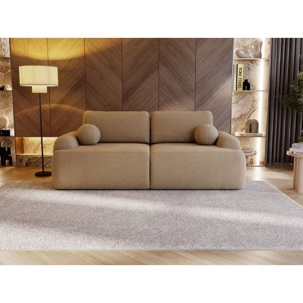 BEŻOWA KANAPA WOLNOSTOJĄCA AGAT MEBLE W TKANINIE LAMBI BOULCE